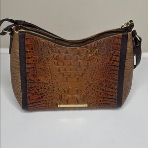 Brahmin Pecan Melbourne Croc Embossed Leather Shoulder Purse Neutral Luxury